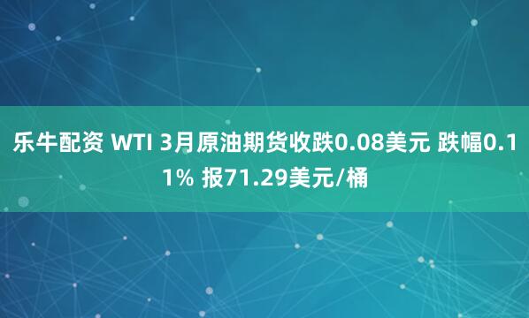 乐牛配资 WTI 3月原油期货收跌0.08美元 跌幅0.11% 报71.29美元/桶